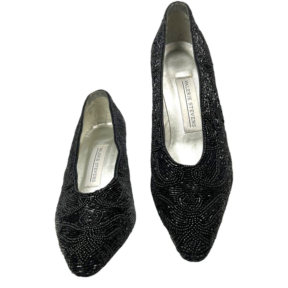 VALERIE STEVENS Black Fully Beaded Pumps  8.5 NWOB  Glam Fairygoth Formal